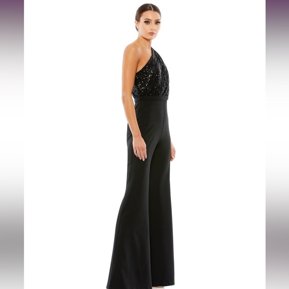 Black Sparkly One Shoulder Satin Mac Duggal Jumpsuit. Fun, fun , fun Size 14 - Picture 3 of 11